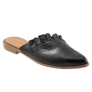 BUENO Bess Genuine Leather Ruffle Detail Pointed Flats Mules